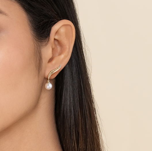 14K Yellow Gold Graduating Bujukan Pearl Stud Drop Earrings by Gabriel &amp; Co.