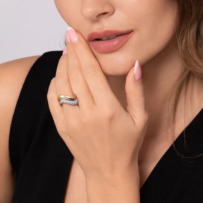 Soraya - 14K White Gold Diamond Wave Stackable Ring