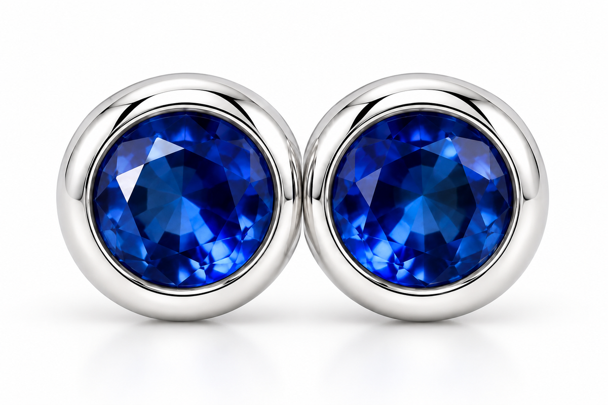 14K White Gold Children Blue Sapphire Bezel Stud Earrings – 4.5mm