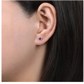 14K White Gold Diamond and Pink Tourmaline Stud Earrings by Gabriel