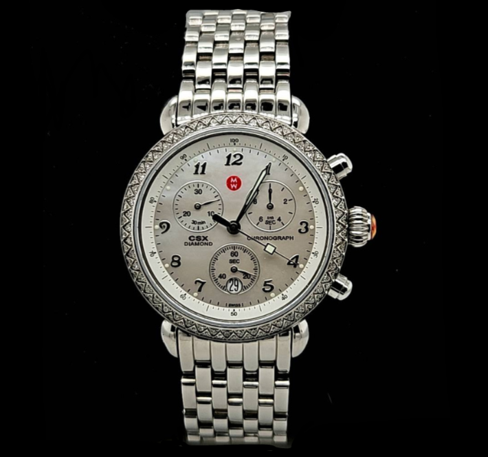 Michele CSX 39 Chronograph Mother of Pearl Stainless Steel Diamond Bezel Watch- ESTATE