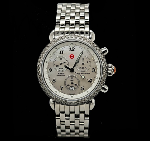 Michele CSX 39 Chronograph Mother of Pearl Stainless Steel Diamond Bez GREAT AMERICAN JEWELRY ONLINE