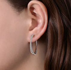 925 Sterling Silver White Sapphire Twisted Bujukan 30mm Classic Hoop Earrings