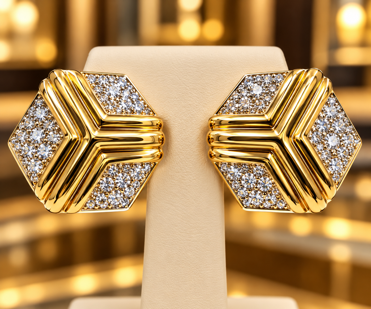 14K Yellow Gold Diamond Statement Earrings