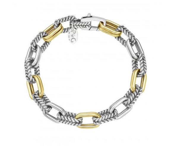Silver &amp; 18K Gold Men's Paperclip Double Link Bracelet