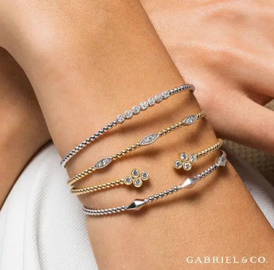 14K White-Yellow Gold Bujukan Diamond Marquise Stations Bangle