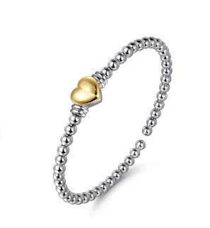 14K Yellow Gold and 925 Sterling Silver Heart Bujukan Bangle BG5212-6MZJJJ