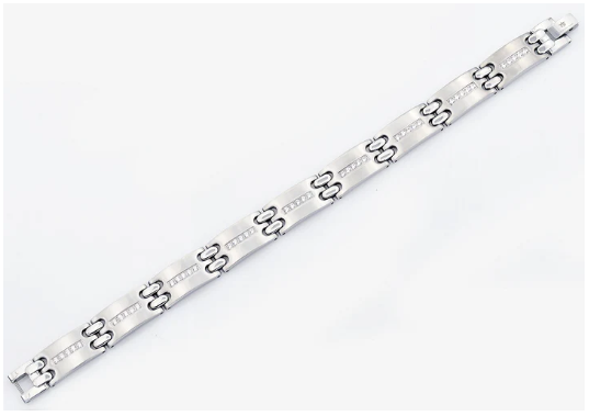 Men&#39;s Stainless Steel Matte Finish Bracelet W/ Cz&#39;s