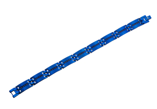 Men's Blue Stainless Steel Bracelet W/ Black Cz's