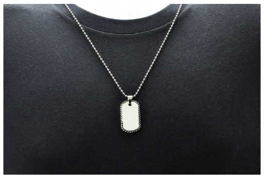 Men's Rope Border Stainless Steel Dog Tag Pendant Necklace
