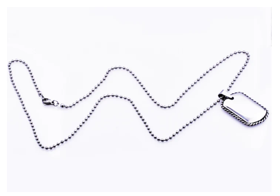 Men's Rope Border Stainless Steel Dog Tag Pendant Necklace
