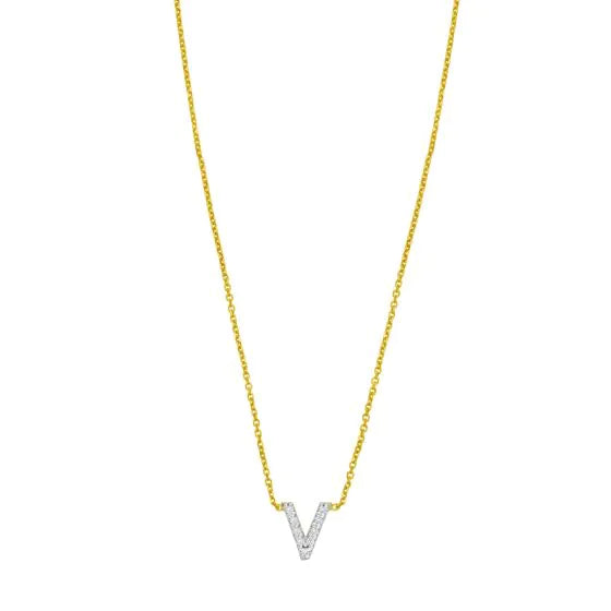 14K Mini Diamond V Initial
