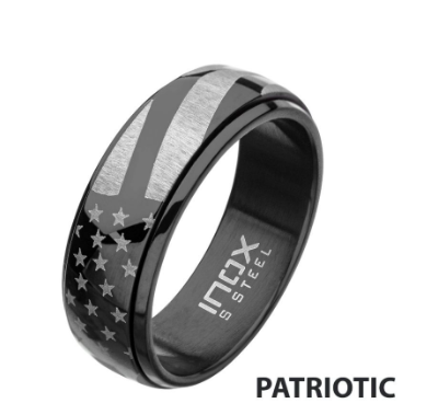 Black IP Steel American Flag Spinner Ring