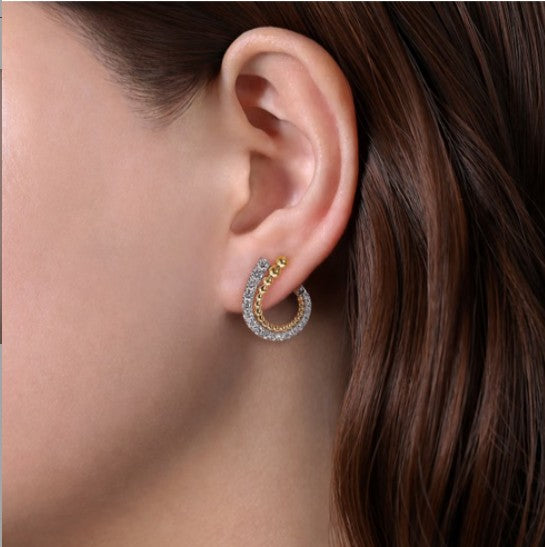 14K White-Yellow Bujukan Gold 20mm Diamond Bypass Hoop Earrings