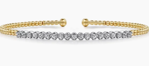 14K White-Yellow Gold Bujukan Diamond Cuff Bracelet