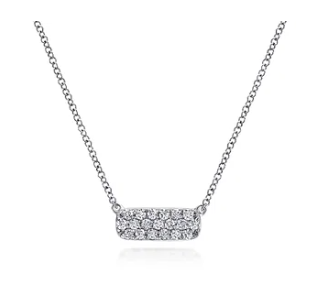 14K White Gold Pave Diamond Bar Necklace
