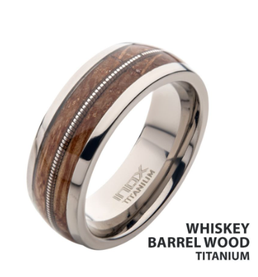 8mm Clear Resin & Whiskey Barrel Wood Inlay Titanium Comfort Fit Ring