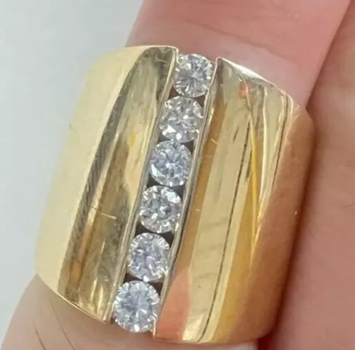 Vintage Estate Sonia Bitton 14k Yellow Gold Wide Width Diamond Ring .75 ct