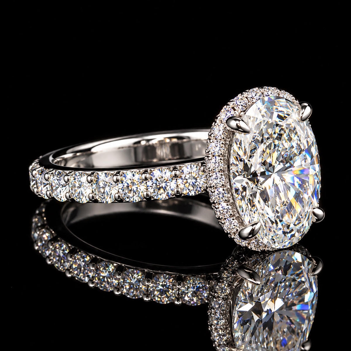 14K White Gold  6.56 CTW Lab Grown Diamond Engagement Ring D VS1 Oval Center- In Stock