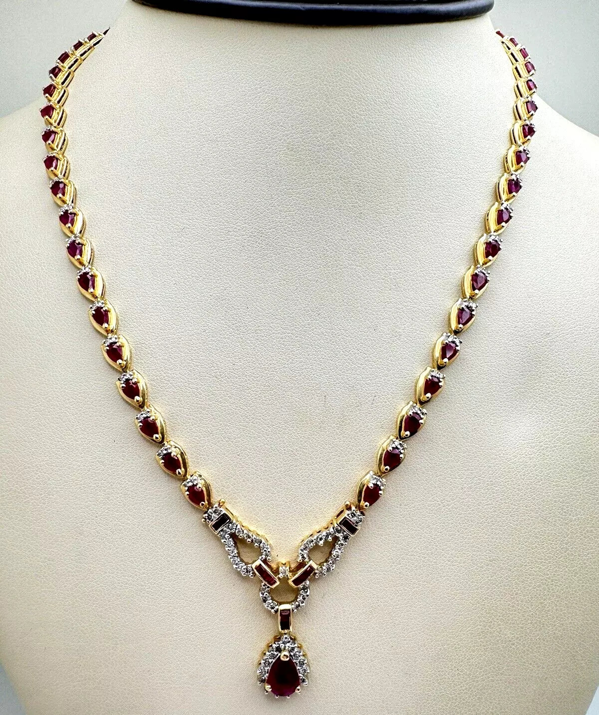 Vintage Estate 14k Yellow Gold Precious Ruby Diamond Toggle Necklace 1.15 ctw