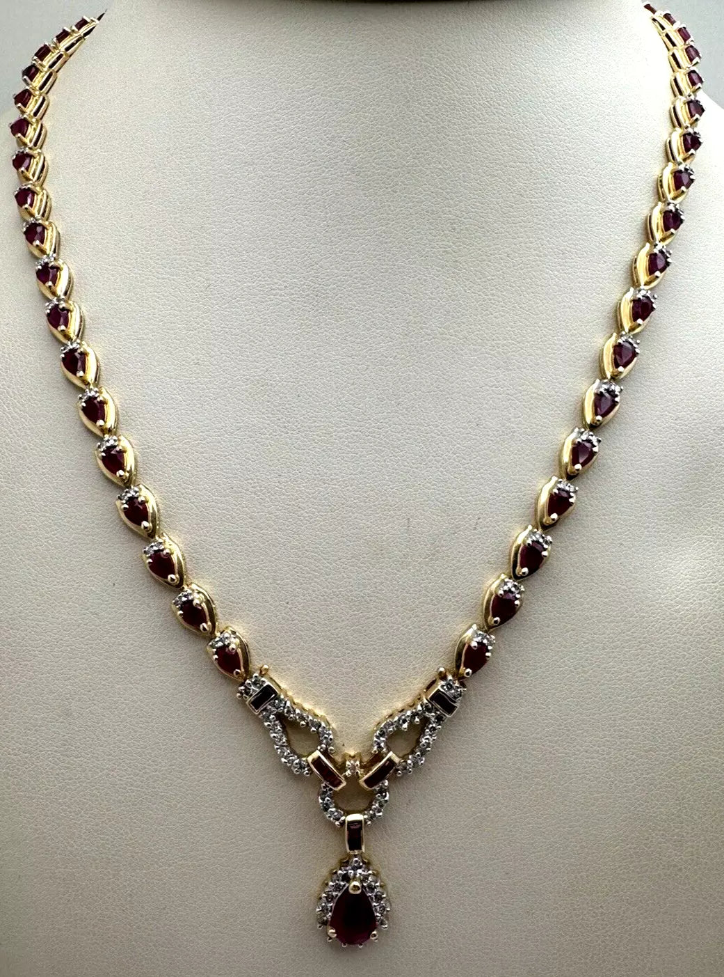 Vintage Estate 14k Yellow Gold Precious Ruby Diamond Toggle Necklace 1.15 ctw