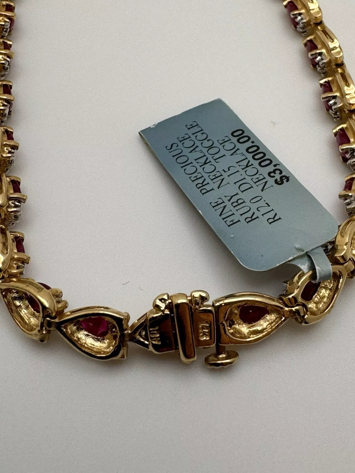 Vintage Estate 14k Yellow Gold Precious Ruby Diamond Toggle Necklace 1.15 ctw