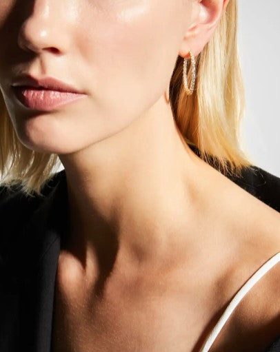 ESTATE ROBERTO COIN 30 MM YELLOW GOLD INSIDE OUT DIAMOND HOOPS