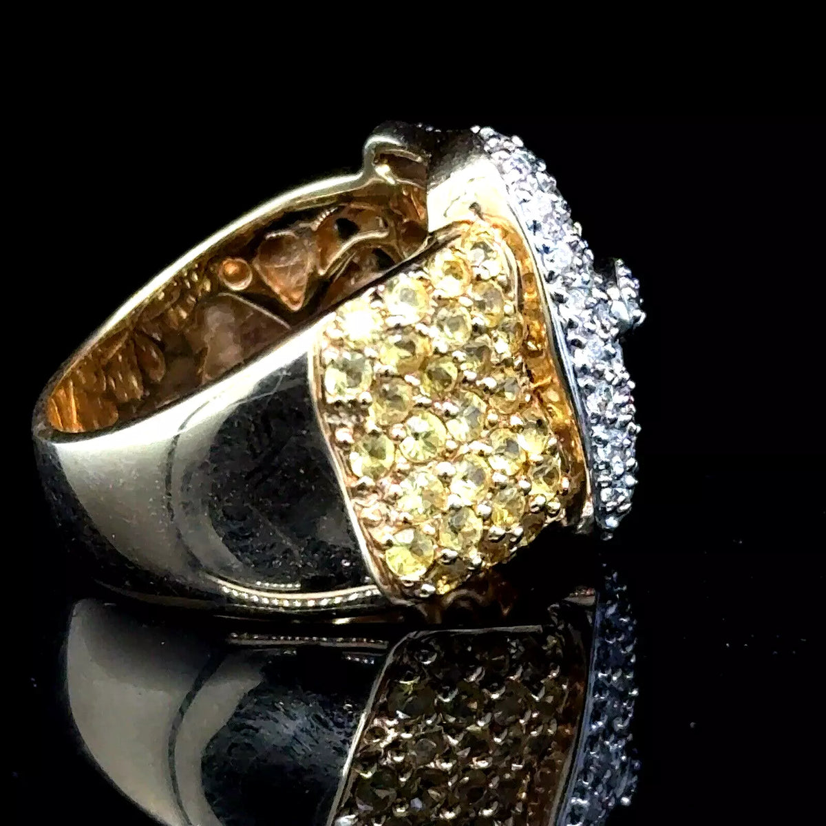 14k Yellow Gold Belt Ring With .40cts Yellow Sapphire And 2cts Diamonds Size 7