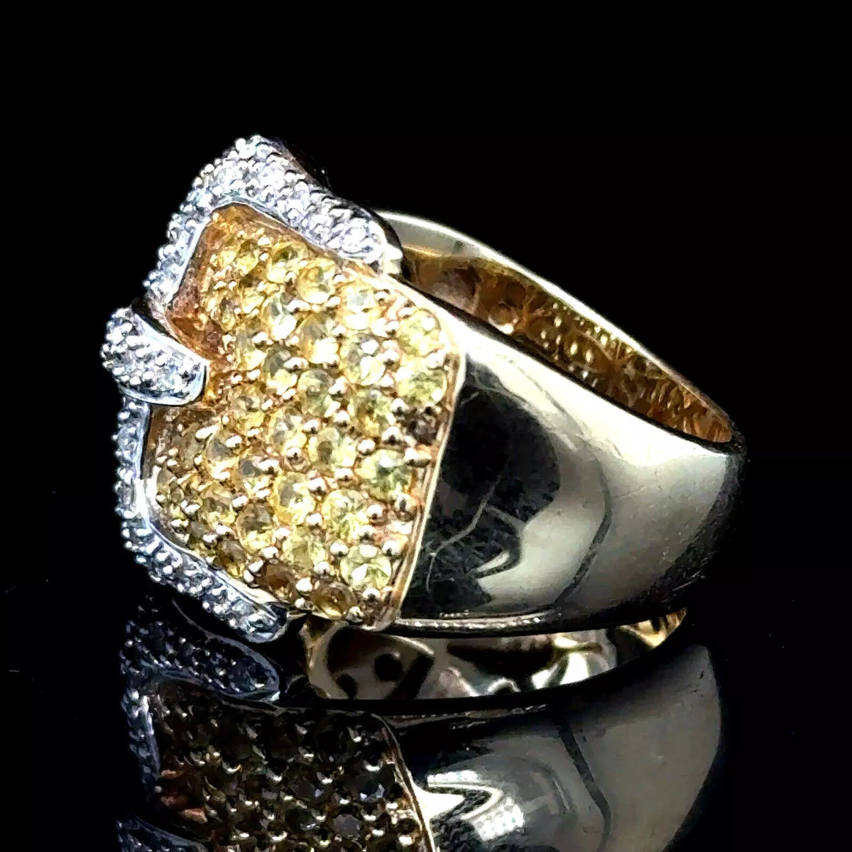 14k Yellow Gold Belt Ring With .40cts Yellow Sapphire And 2cts Diamonds Size 7