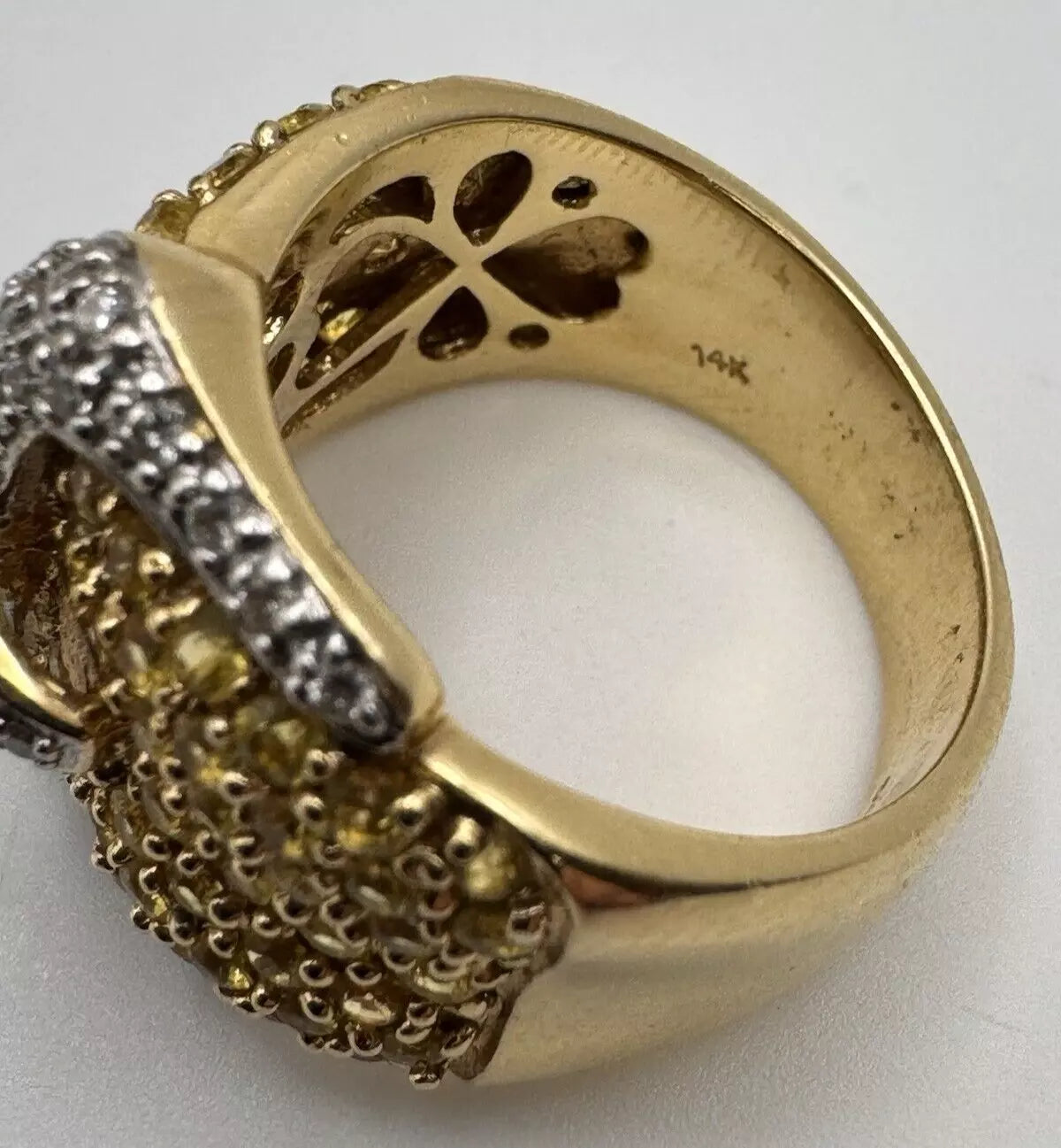 14k Yellow Gold Belt Ring With .40cts Yellow Sapphire And 2cts Diamonds Size 7