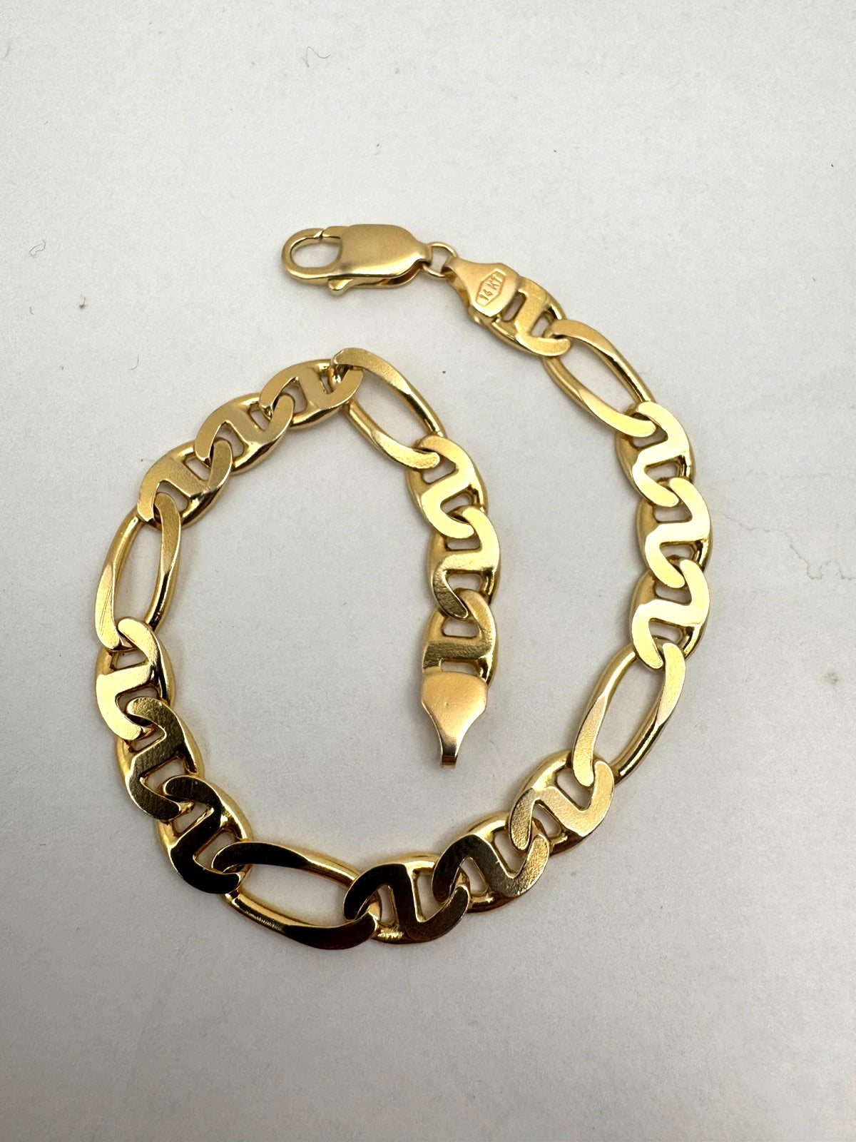 14K Yellow Gold Mens Figarucci Figaro Mariner Bracelet 7mm 17.5 grams 8.5”