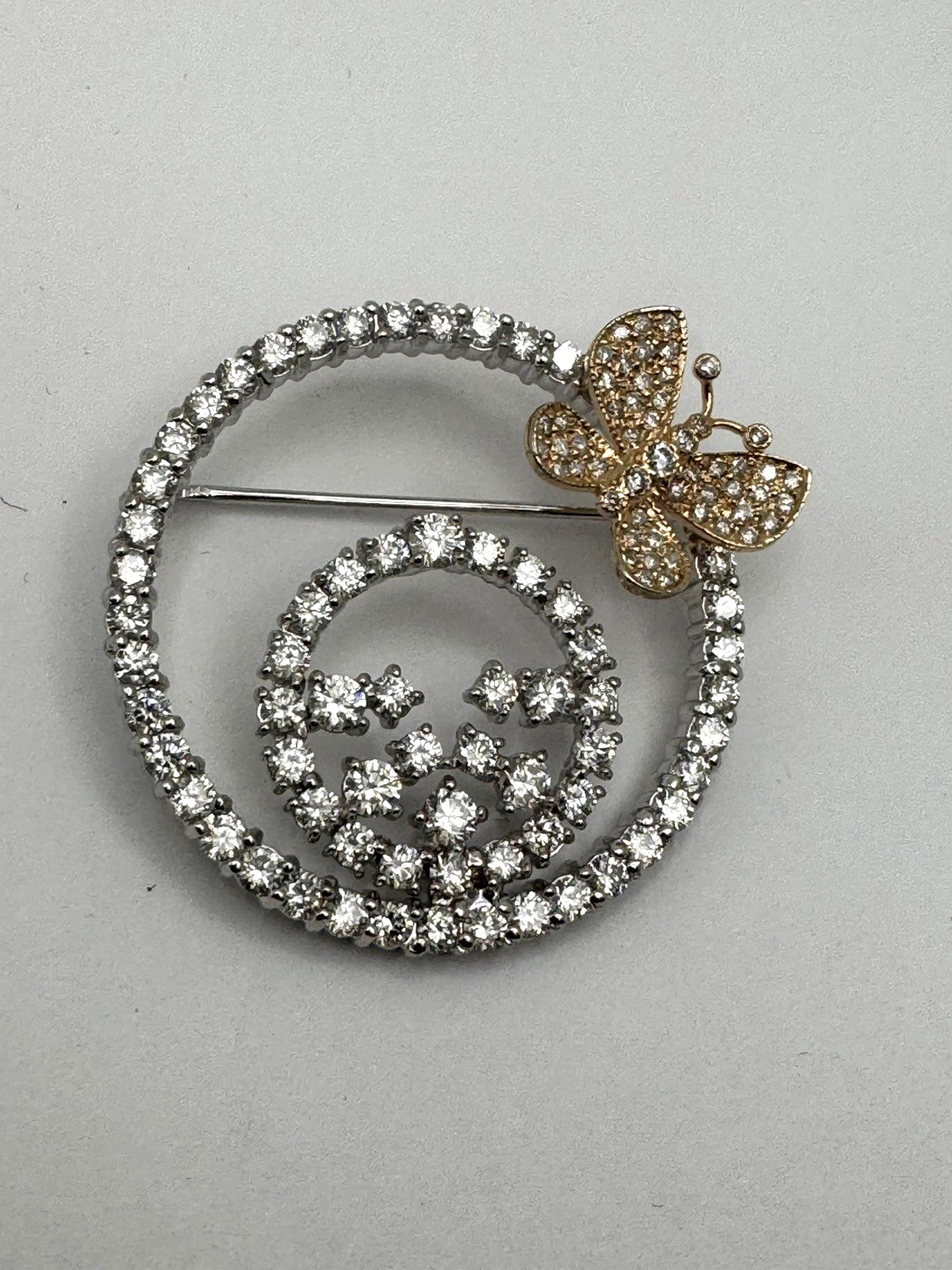 14k White Gold Diamond Brooch With Butterfly Approx 4 Carat