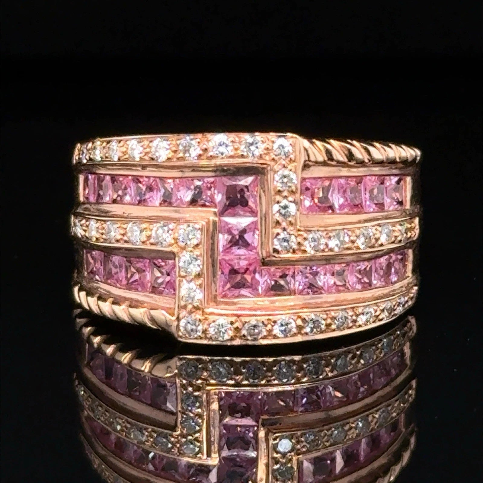 14K Rose Gold LeVian 2.00tcw Pink Sapphire And Diamond Band Size 6.75