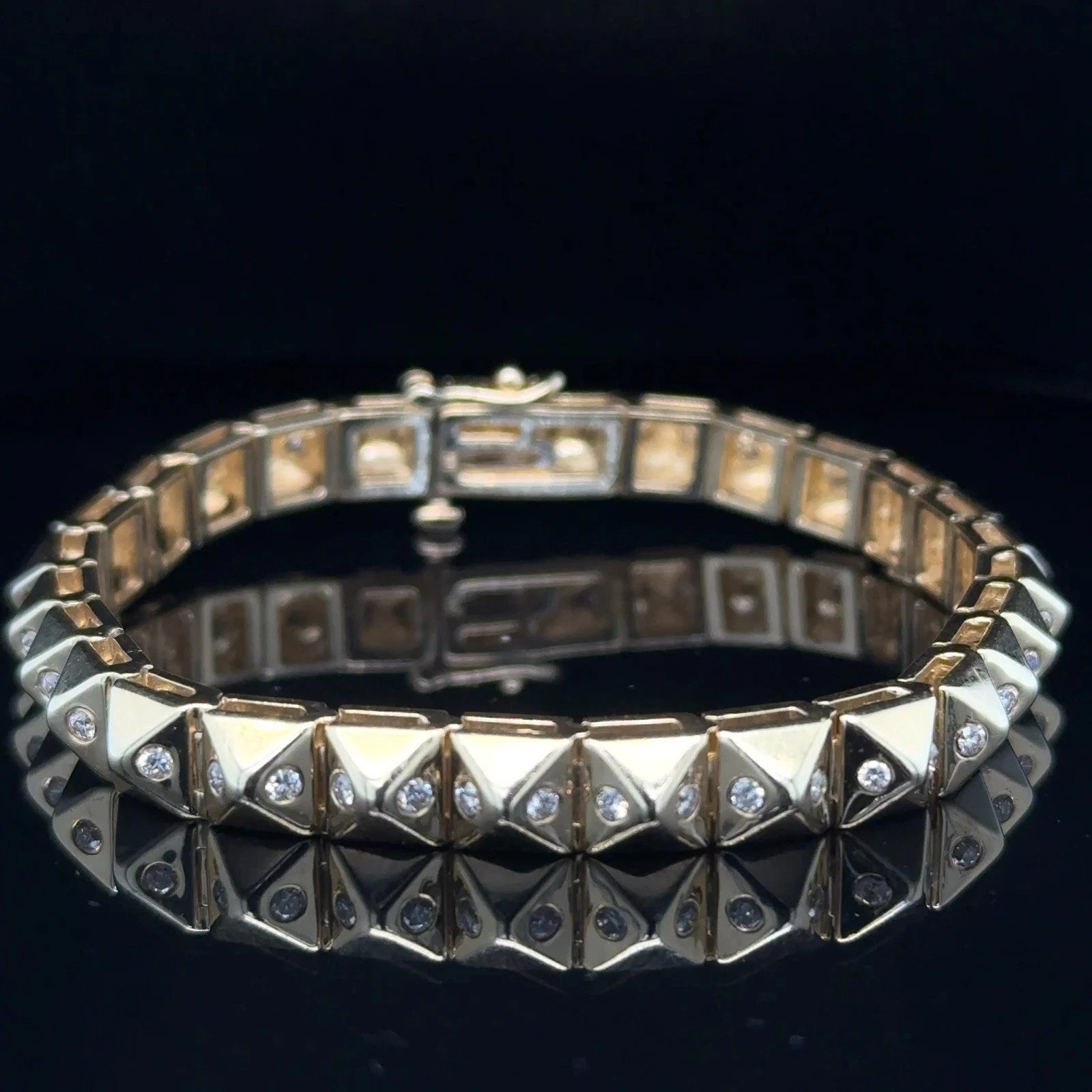14k Yellow Gold Heavy Pyramid Diamond Bracelet 24 Grams