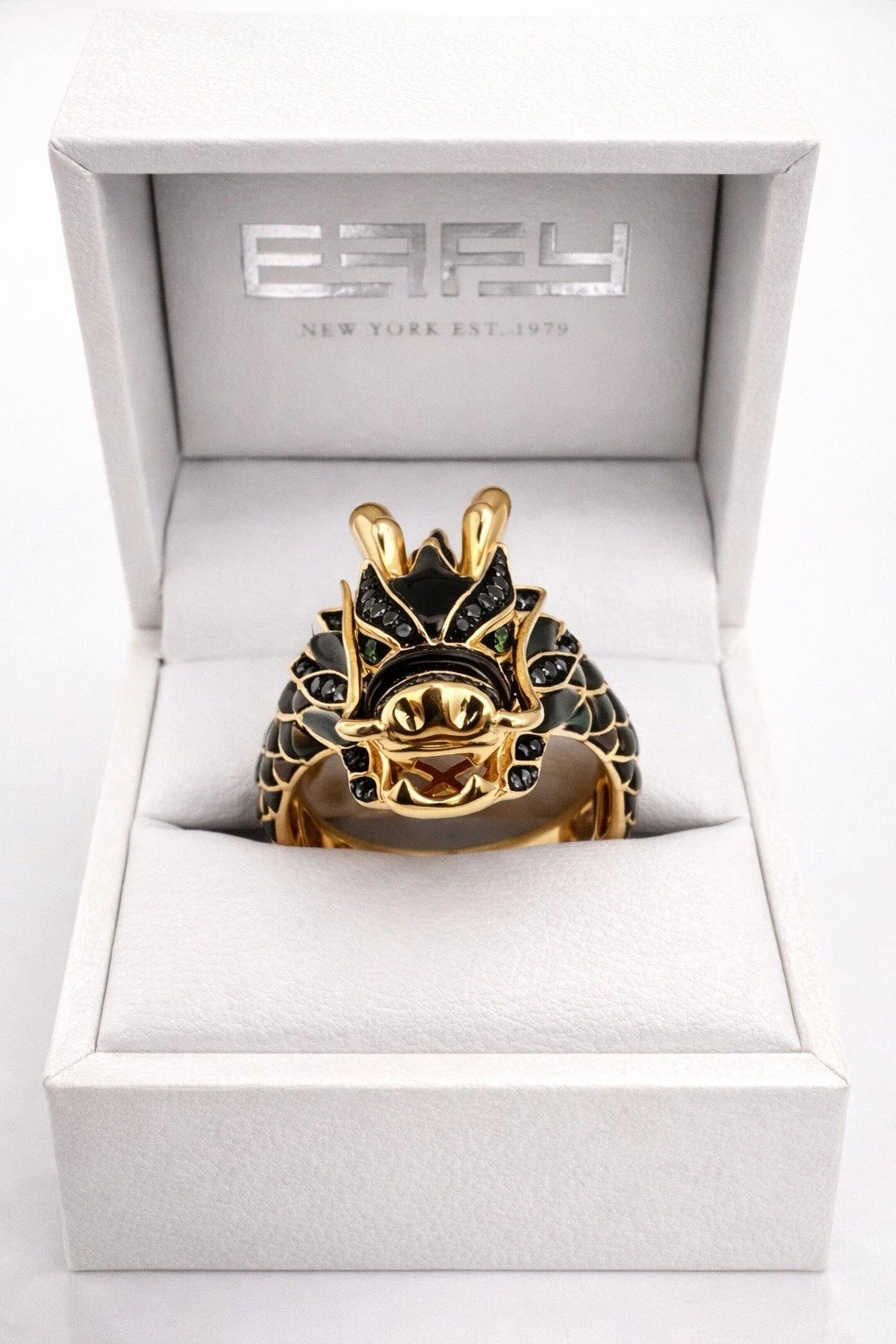 Effy Gento 14K Dragon Ring Black Diamond 0.60ct Tsavorite 1.95ct Shell