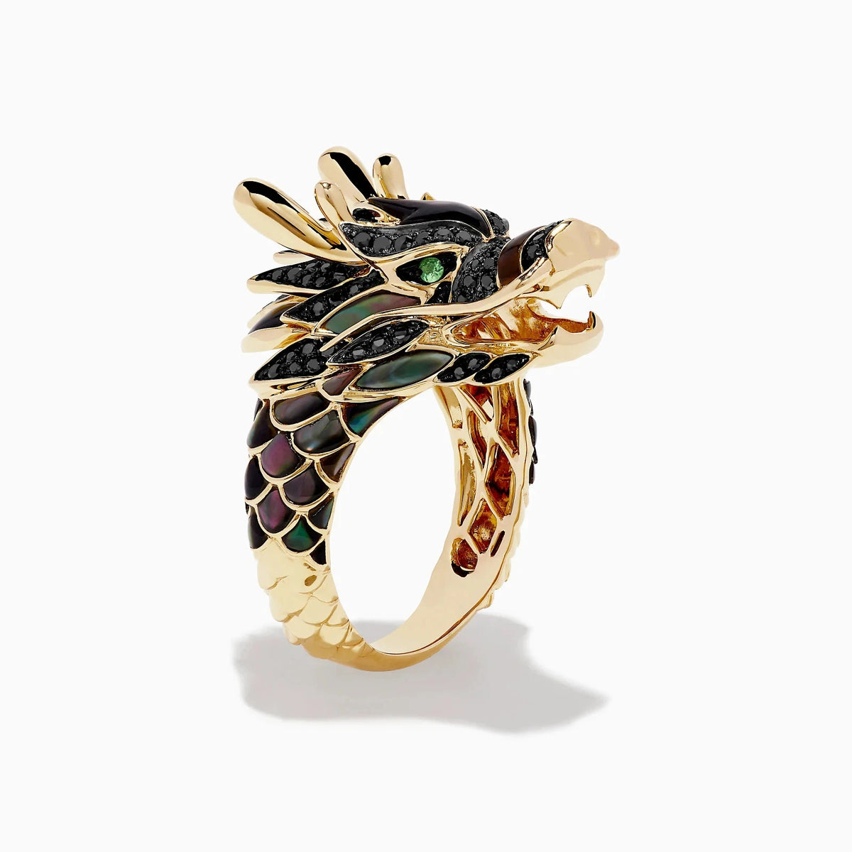 Effy Gento 14K Dragon Ring Black Diamond 0.60ct Tsavorite 1.95ct Shell