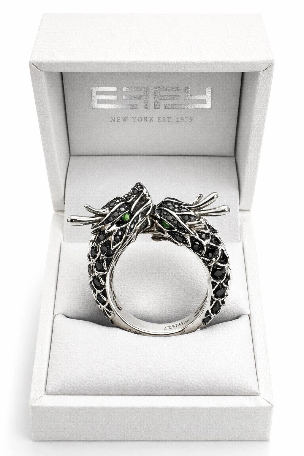 Effy Black Diamond &amp; Tsavorite Dragon Ring – 14K White Gold – 0.86 CTW Size 8.5