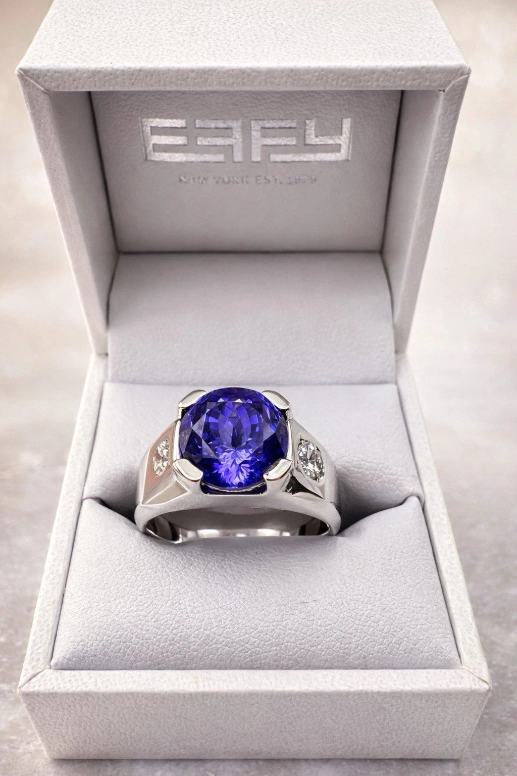 Effy 14K White Gold 7.00ct Round Tanzanite Ring w/ 0.46ct Diamond SI1/SI2