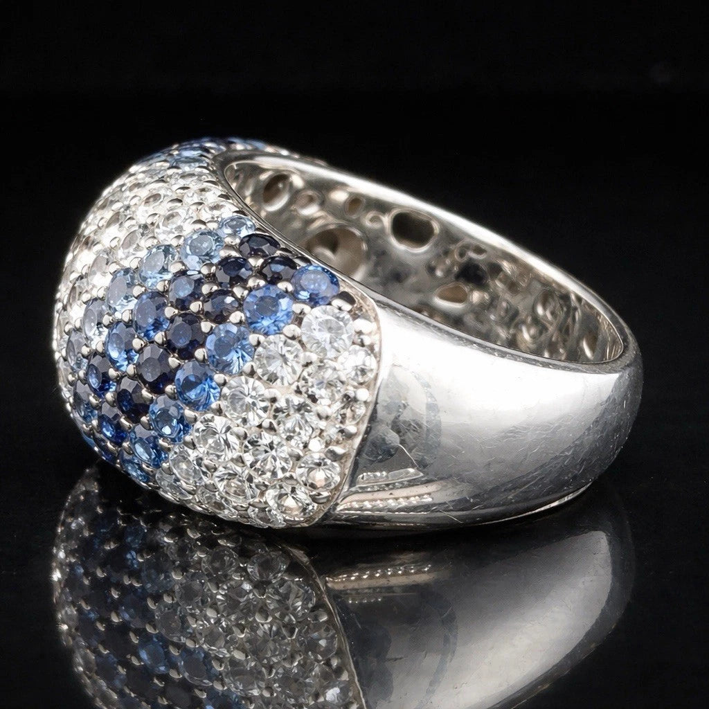 Effy 925 Sterling Silver Blue Sapphire Pave Splash Ring Sz 7