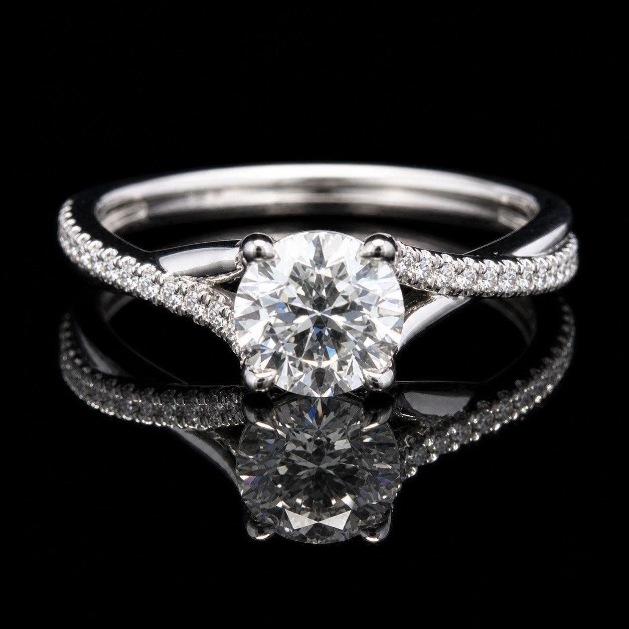 14k White Gold 1.04 Ct Round J Color Vvs1 Twist Shank Engagement Ring