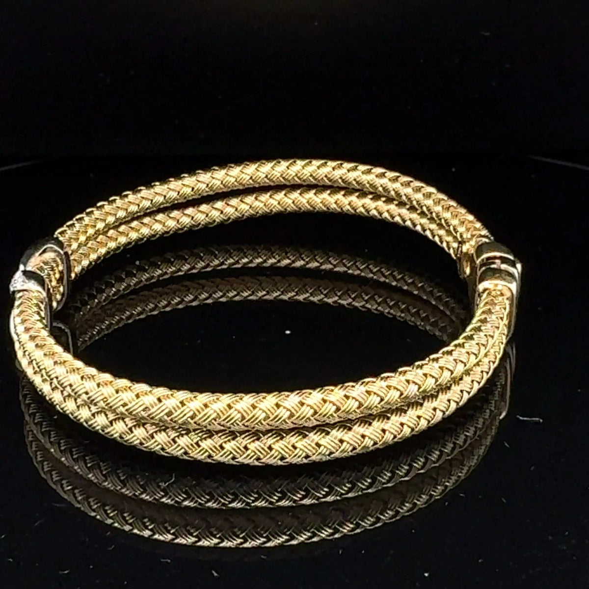 14K Yellow Gold Double Braided Diamond X Bracelet Women’s Luxury Estate Jewelry