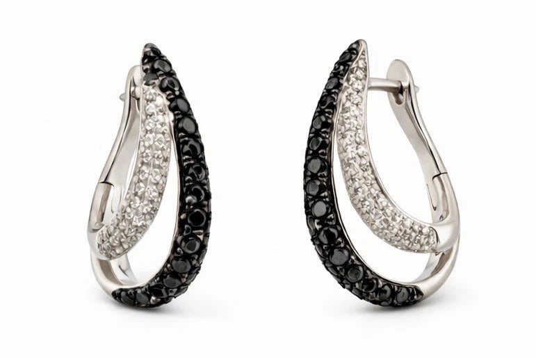Effy 14K White Gold Black &amp; White Diamond Hoop Earrings
