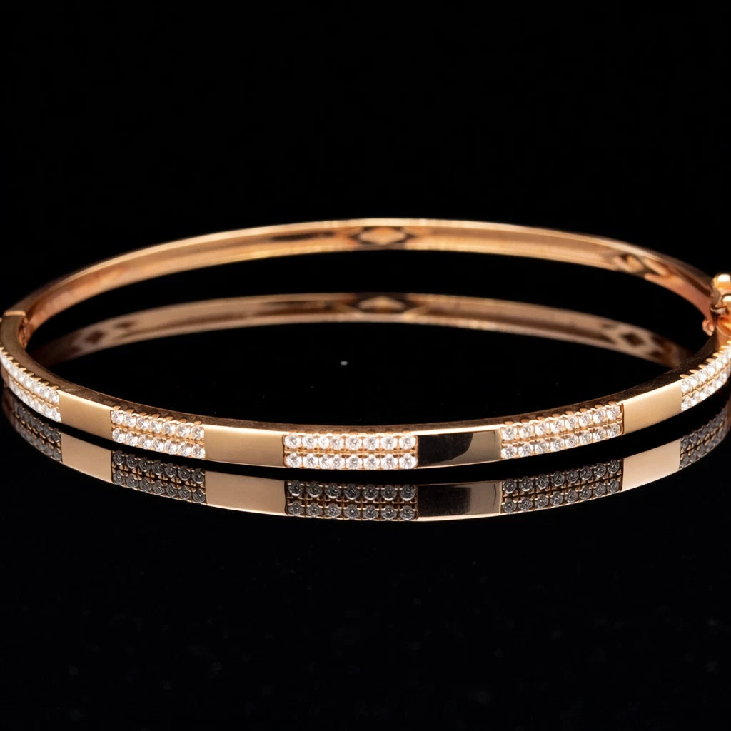 Vintage 14K Rose Gold Pave Diamond Bangle Bracelet Estate Diamond Bangle Elegant