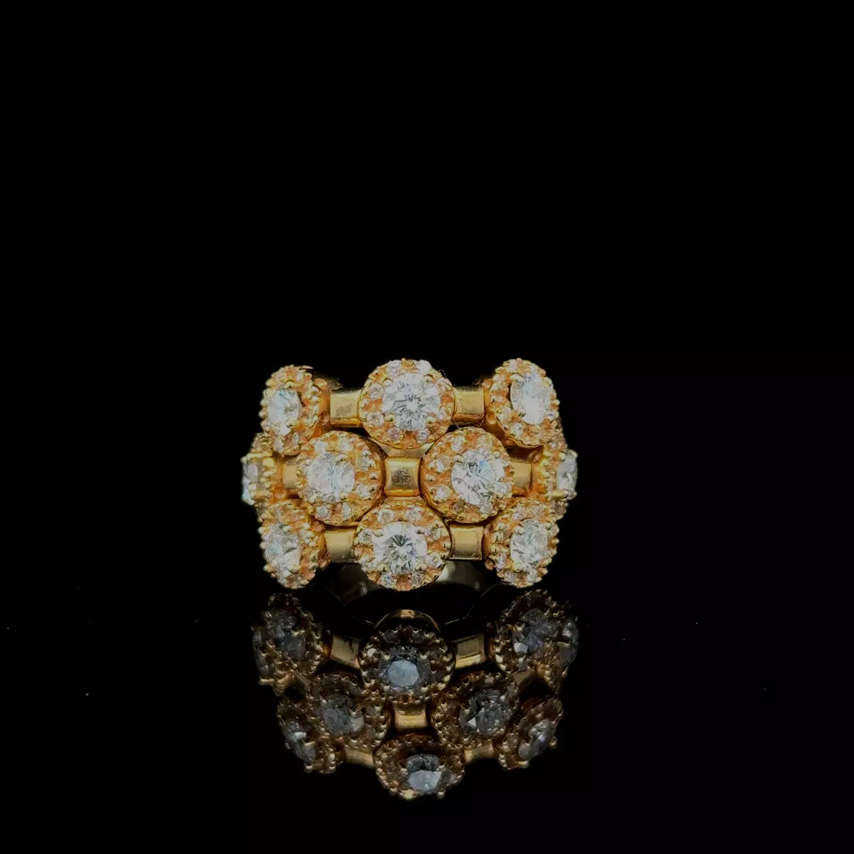 Estate Sonia Bitton 14k Yellow Gold Flower Ring With Diamonds 1.80ct Size 5