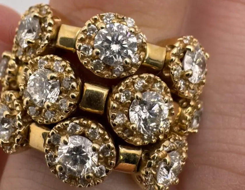 Estate Sonia Bitton 14k Yellow Gold Flower Ring With Diamonds 1.80ct Size 5