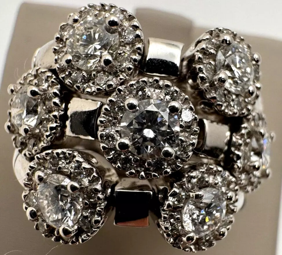 Estate Sonia Bitton 14k White Gold Gold Flower Ring With Diamonds 1.75ct Size 5