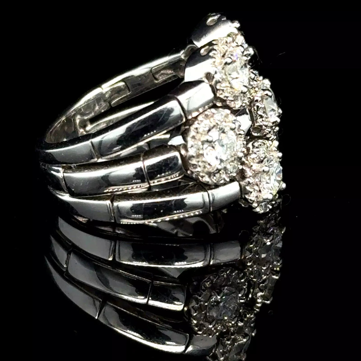 Estate Sonia Bitton 14k White Gold Gold Flower Ring With Diamonds 1.75ct Size 5