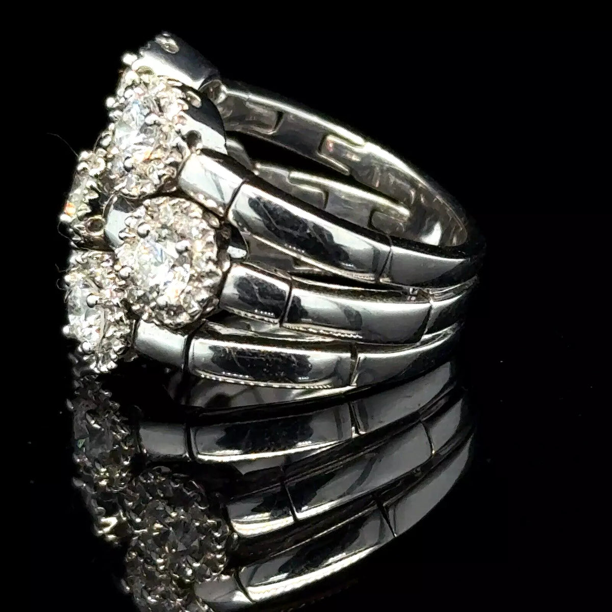 Estate Sonia Bitton 14k White Gold Gold Flower Ring With Diamonds 1.75ct Size 5