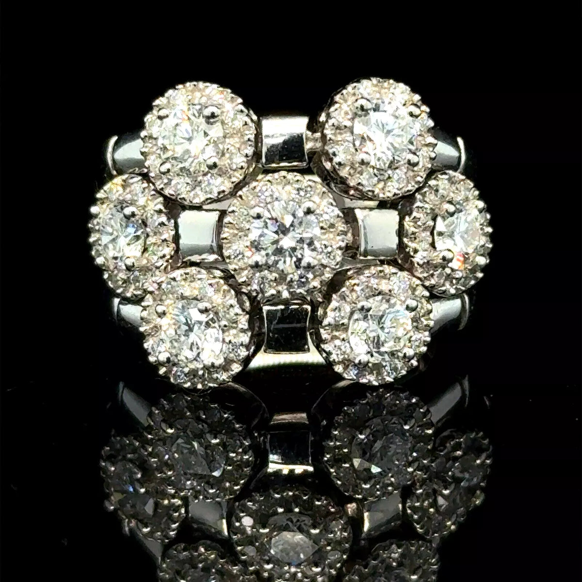 Estate Sonia Bitton 14k White Gold Gold Flower Ring With Diamonds 1.75ct Size 5