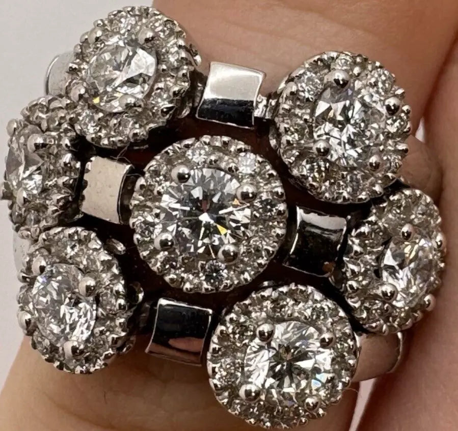 Estate Sonia Bitton 14k White Gold Gold Flower Ring With Diamonds 1.75ct Size 5